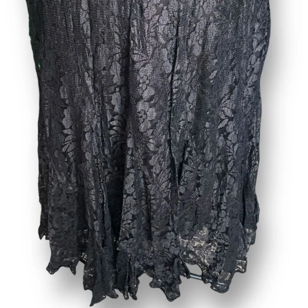 Vintage Nostalgia Dress Black Floral Lace Short Sleeve Scoop Neck Gothic Midi Size M - Image 3