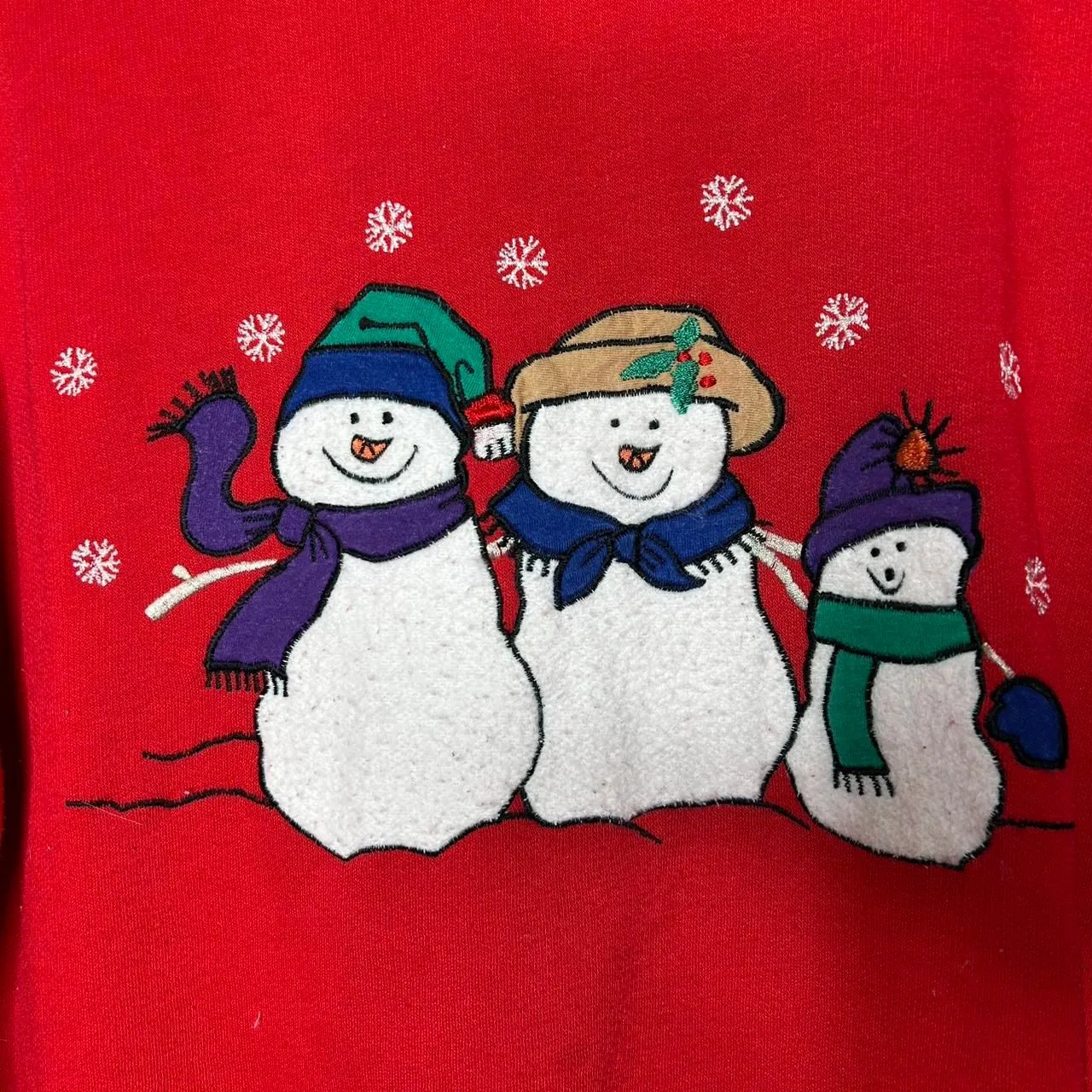Vintage 90s 1990s Red Christmas sweatshirt snowmen snowflakes Christmas - Image 2