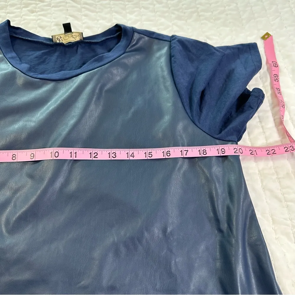 DR2 Dark Blue Faux Leather Front Blouse With Side Open Size M - Image 4