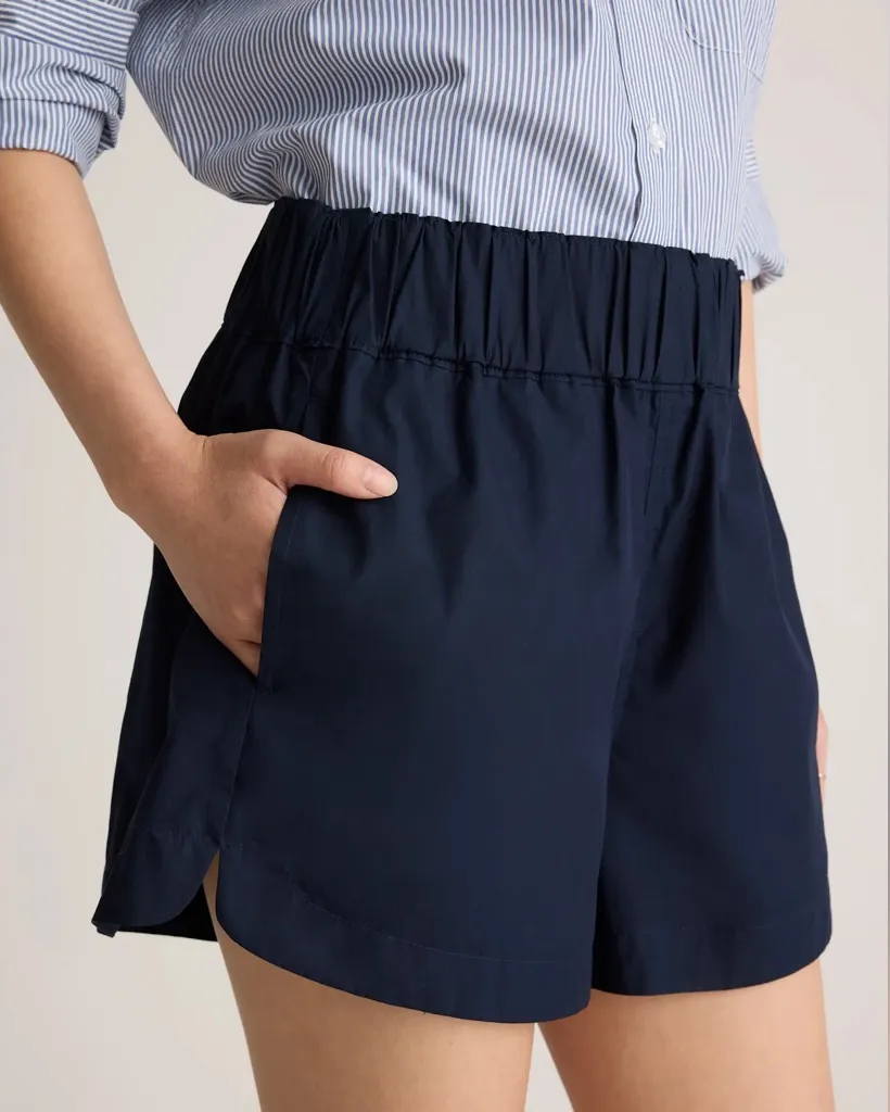 Quince Navy Blue 100% Organic Cotton Poplin Pull On Shorts Women’s Size XL - Image 1