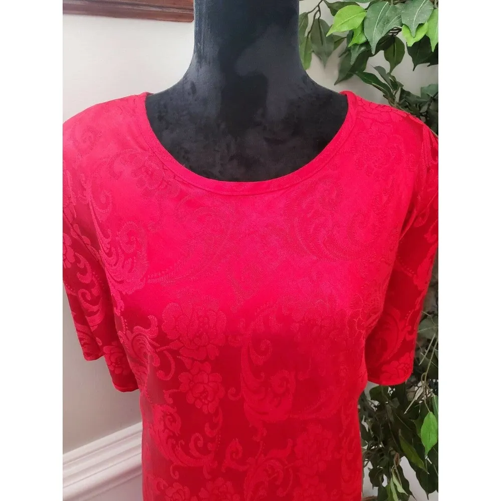 Vintage Jessica Howard Red Floral Rayon Round Neck 3/4Sleeve Knee Length Dress L - Image 5