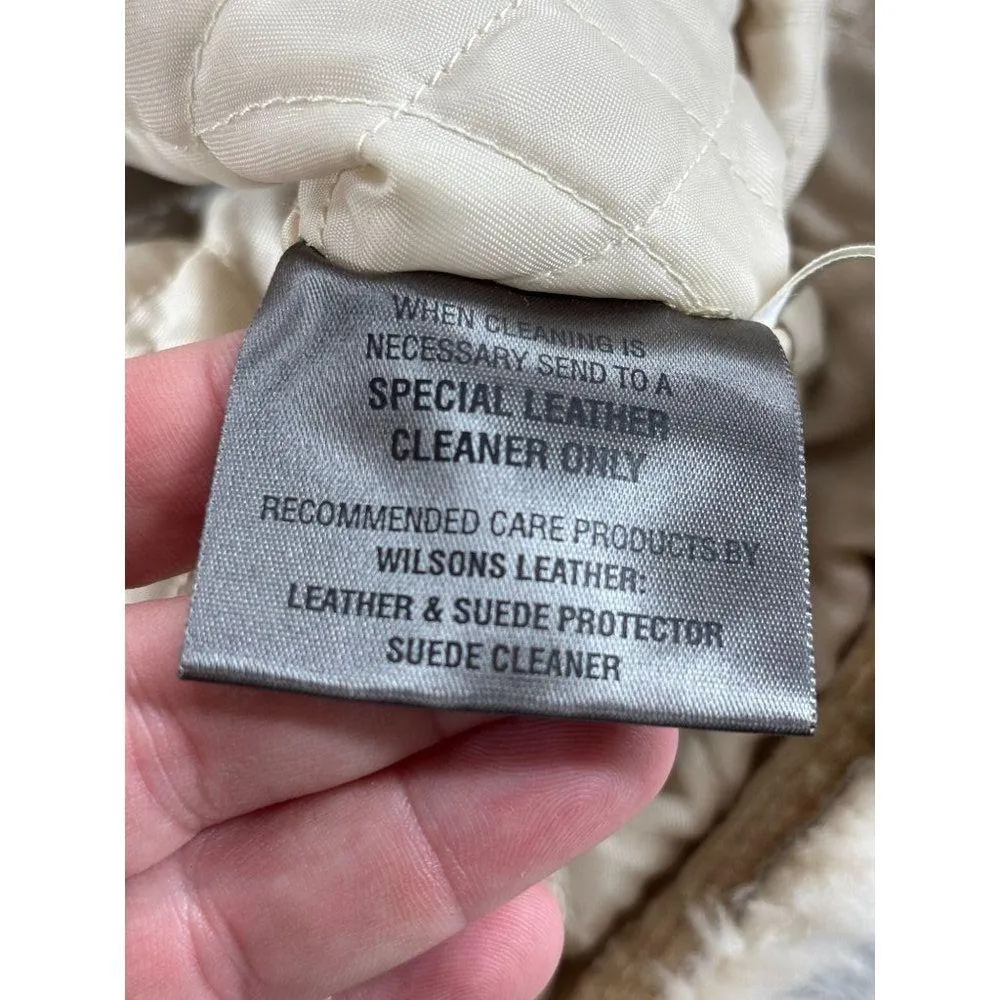 Wilsons Leather Womens Sherpa-Lined Suede Coat Beige Large - Image 6