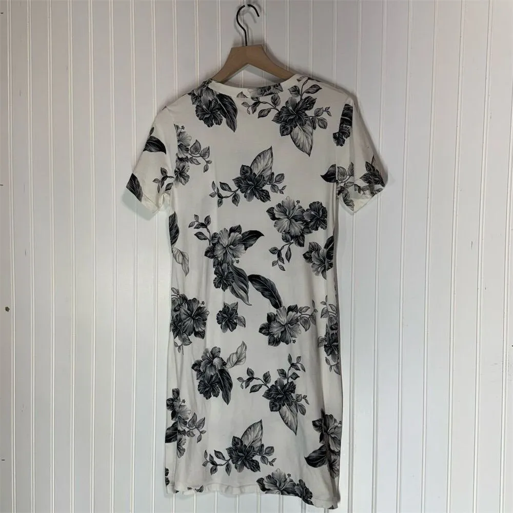 Tommy Bahama Floral T-Shirt Dress Women’s  M White Black Hibiscus Cotton Stretch - Image 3