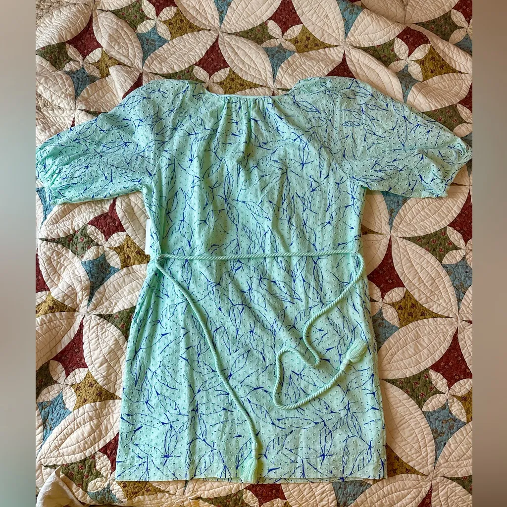 New with tags Joie Belted Eyelet 100% Cotton Dress Mint Green & Blue size M - Image 5