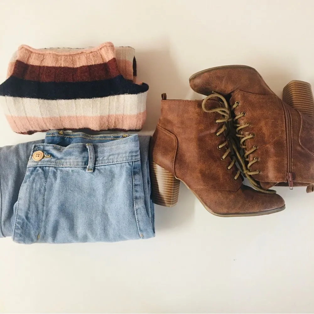 Madewell NWT Ribbed Brown/Pink/Cream/Navy Striped Mock Neck Sweater Size XXS - Image 2