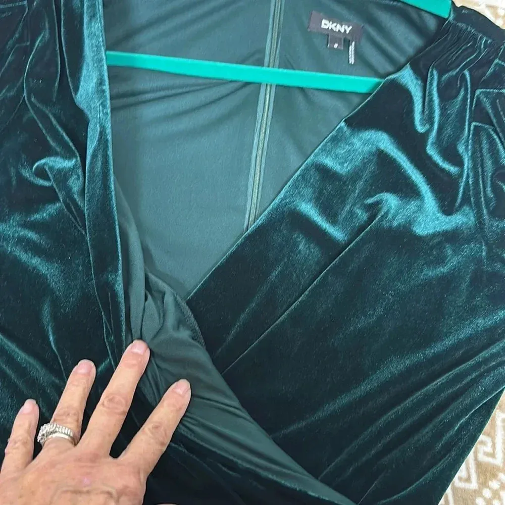 Womens Velvet Faux Wrap Midi Dress Size 16 Emerald Green Long Sleeve - Image 9