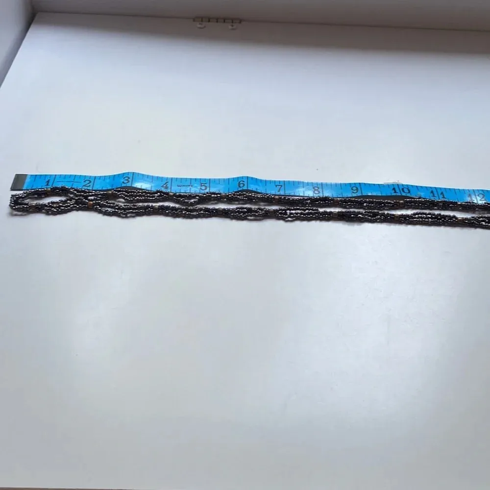 Seed Bead Druzy Triple Strand 24 Inch Necklace Metallic Natural Stone Layered‎ Black - Image 5