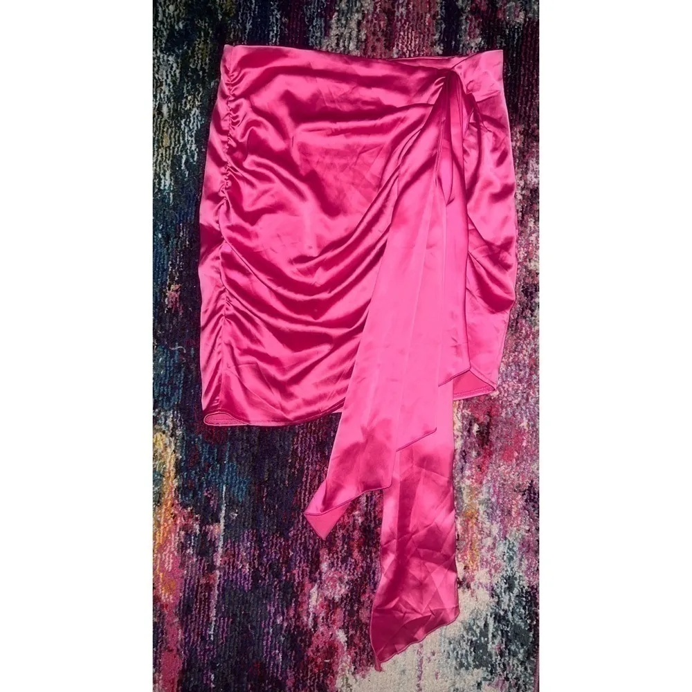 Missguided Hot Pink Ruched Satin Drape Front Mini Skirt Size 12 - Image 5