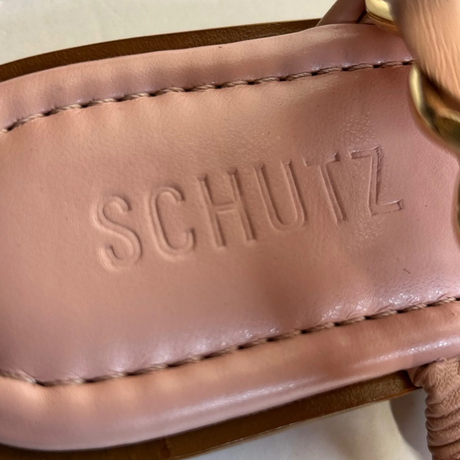 SCHUTZ Pink Leather Chain Slide Sandals Women's Size 6B - Image 4