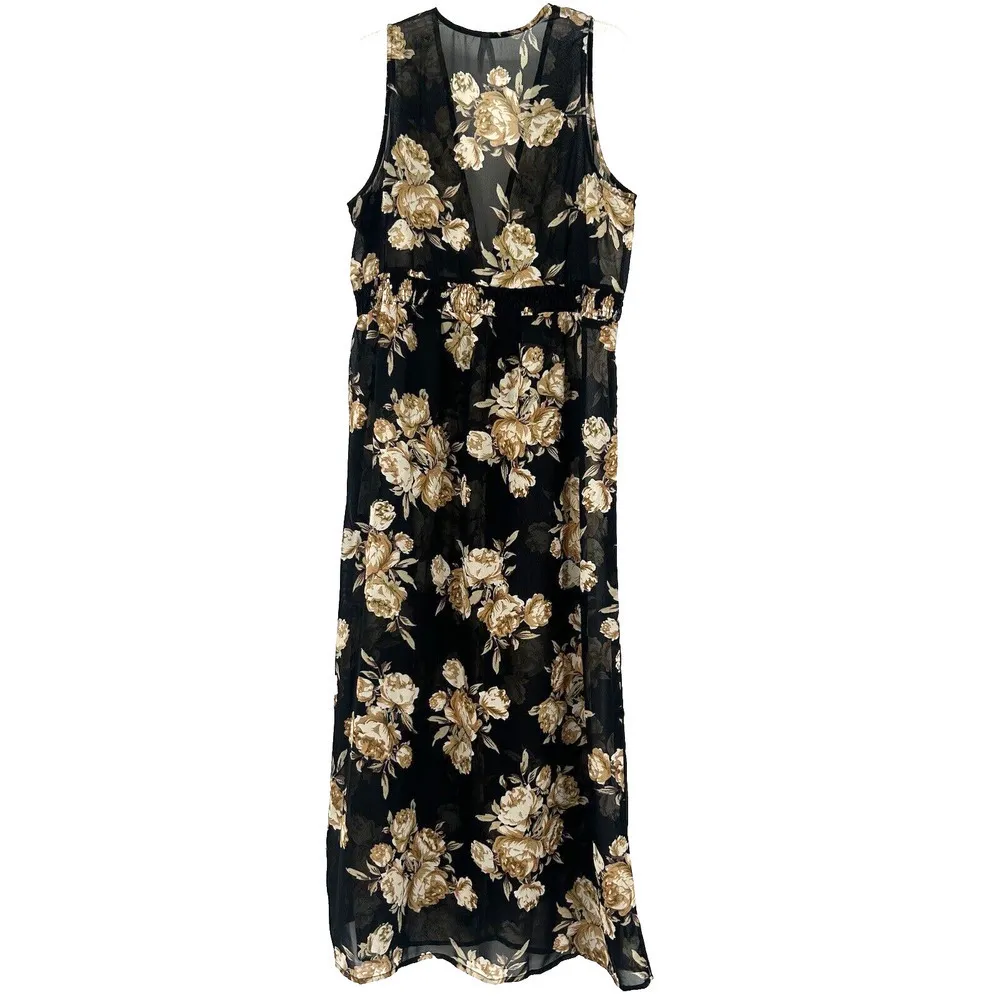 Live 4 Truth Black Beige Sheer Maxi Kimono Cover Up Smocked Button Close Size 1X - Image 6