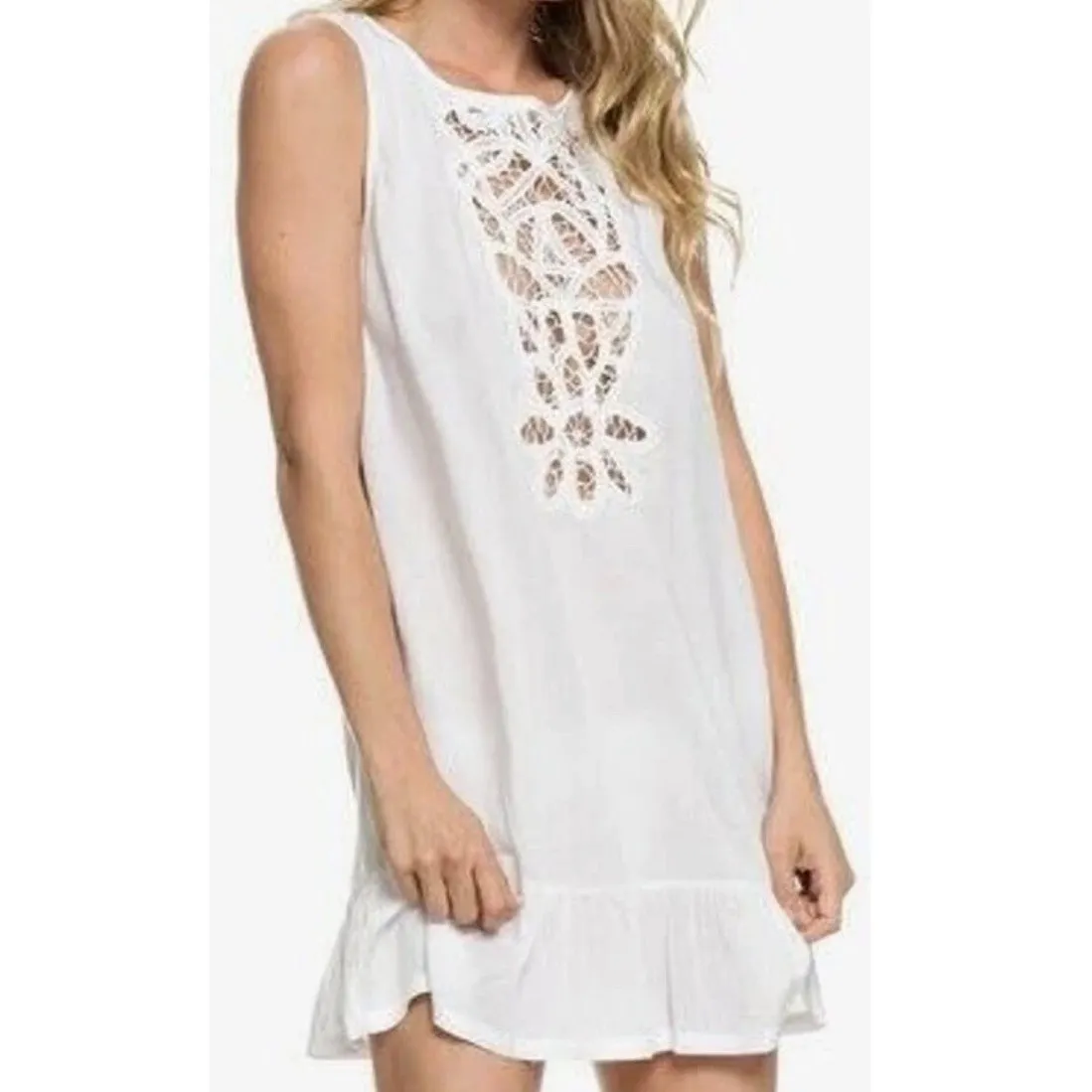 NWT ROXY Goldy Soul Mini‎ Beach Tank Dress White Sheer Coverup Medium - Image 10