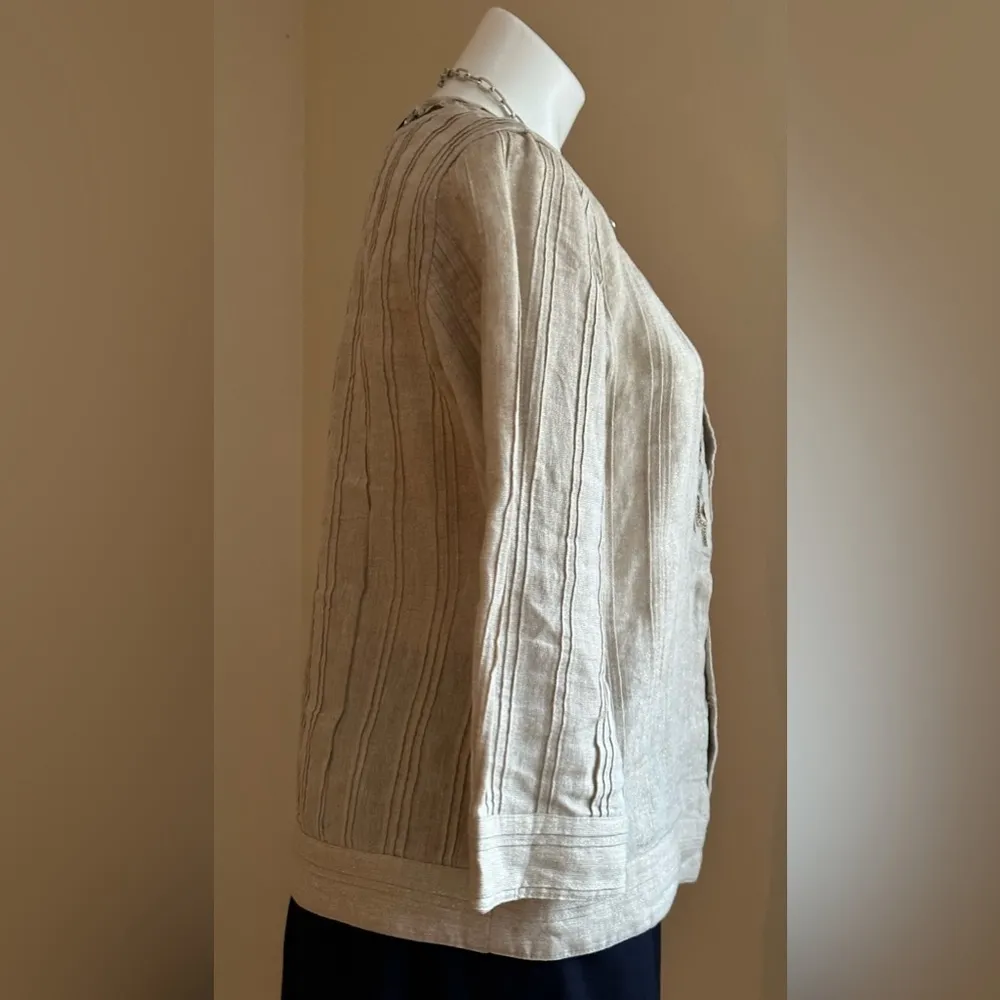 Chicos Crean W Gold Shimmer & Jewel Embellished Linen Long Sleeve Hook E… - Image 4