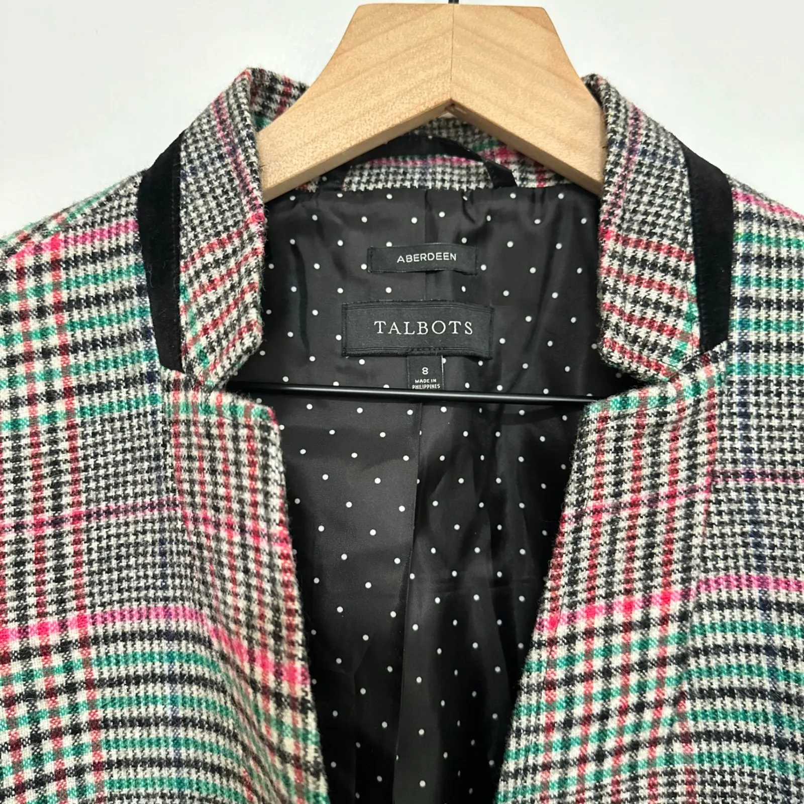 TALBOTS | NEW Wool Blend Sherland Tipped Plaid Aberdeen Plaid Blazer Jacket, 8 - Image 6