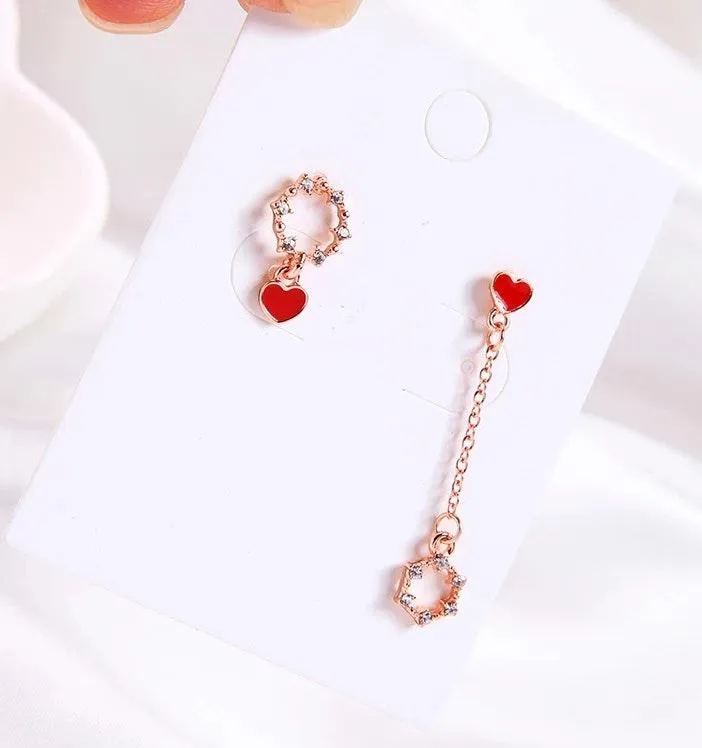 Red Hearts Crystal Stud Drop Earrings - Image 2