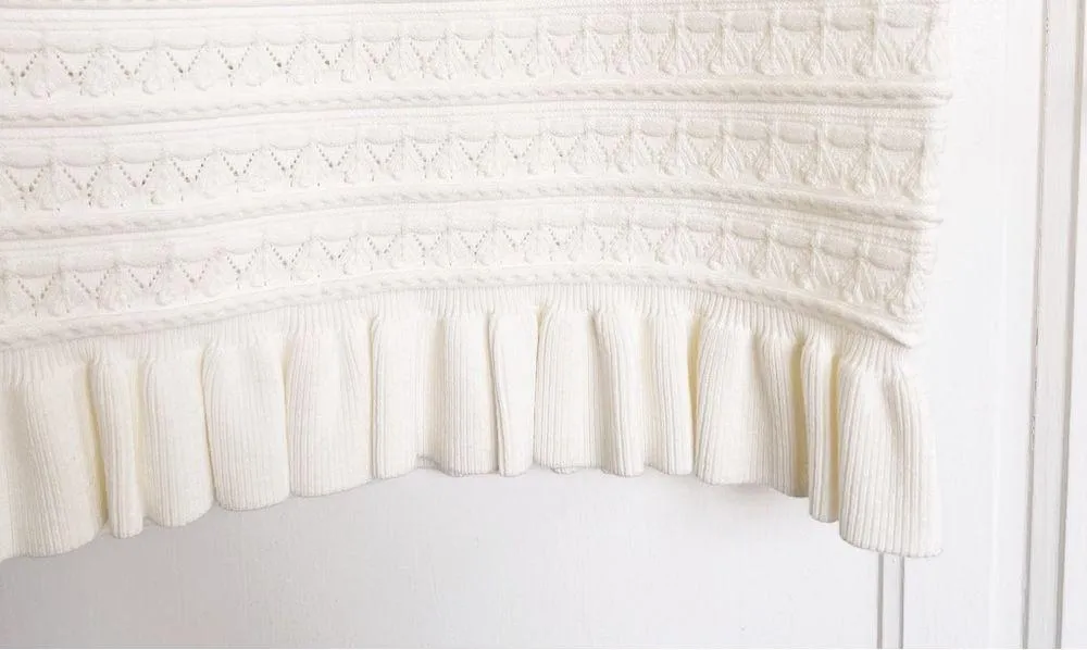 MILLY • Ruffle Yoke Pointelle Short Dress cream sweater knit bodycon frill lace - Image 5