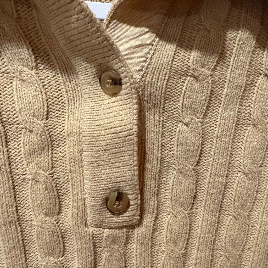 Chaps tan cable knit sweater with a collared, button-front design women’s M - Image 3