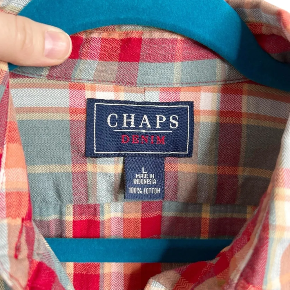 CHAPS Denim Red, Slate Green & White Plaid Button Front Shirt - Image 8