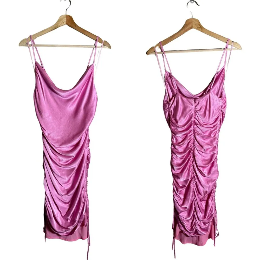 Bardot Revolve Mini Ruched Dress Women's 6 Small Vint Pink Cocktail Party Event - Image 3