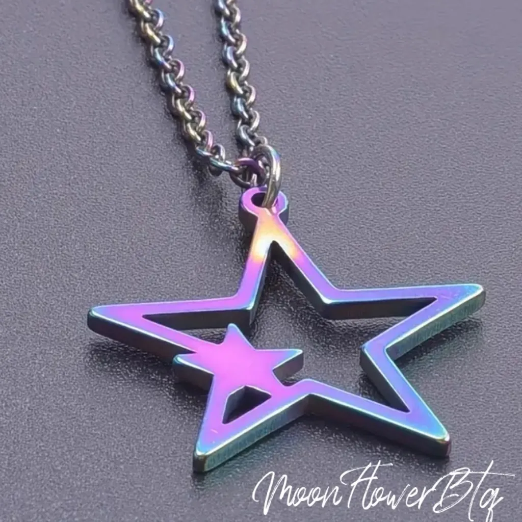 Rainbow Open Star Pendant Necklace Purple - Image 2