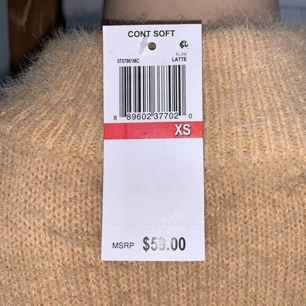 Sun and Moon Womens Pullover Sweater Funnel Neck Fuzzy Long Sleeve Knit Beige XS Tan - Image 7