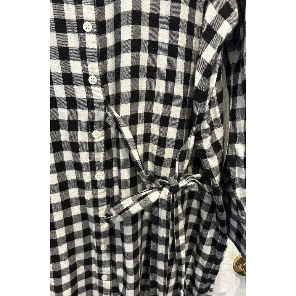 The Great Women’s Long Sleeve Collared Flannel Midi Shirt Dress‎ Gingham Sz 3 L Black Size L - Image 3