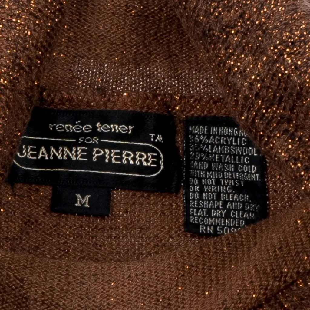 Renee Tener Jeanne Pierre VTG Sweatshirt M Turtleneck Brown Metallic Lambswool - Image 4