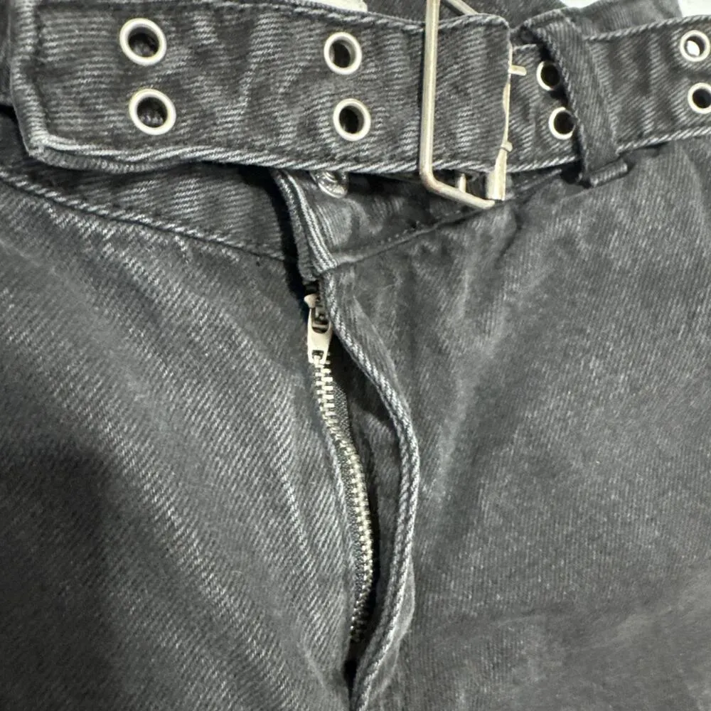 Forever 21 Jeans Womens Size 24 Cargo Wide Leg Belted Faded Black Denim Pants - Image 8