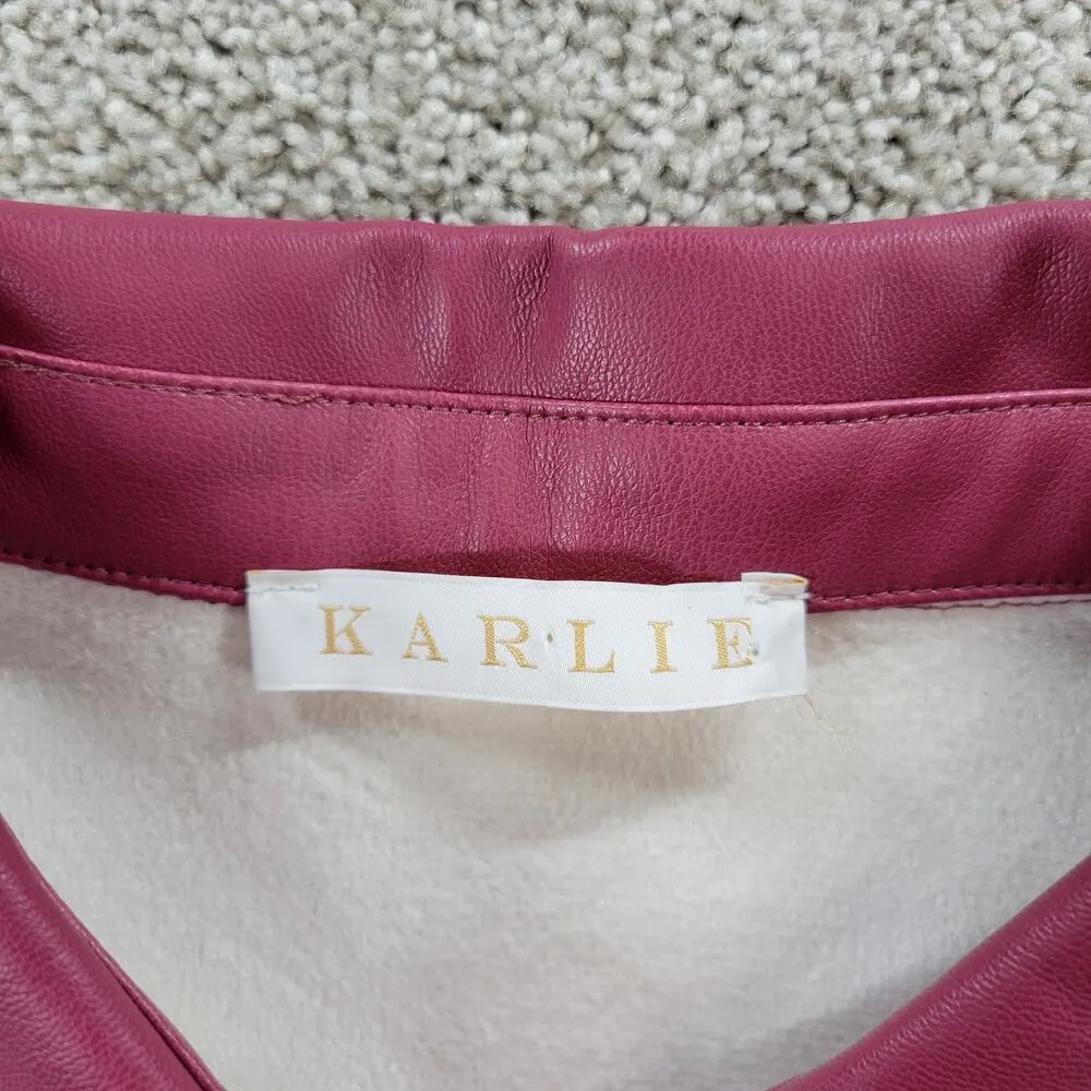 Karlie Womens Faux Leather Dress S Red Puff Sleeve Tiered Button Front Collared - Image 12