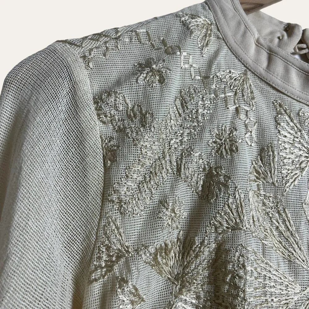 Free People Cleo Cream Embroidered Flare Sleeve Mock Neck Mini Dress 6 - Image 6