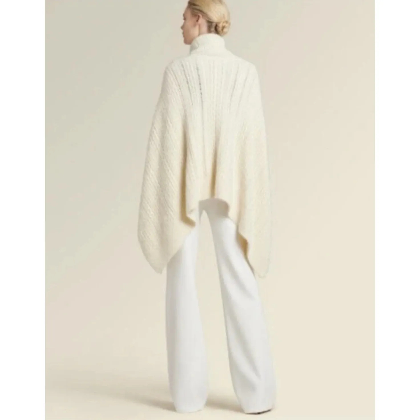 NEW Donna Karan Ivory Cable Knit Cowl Neck Poncho Sweater Cape - Image 3