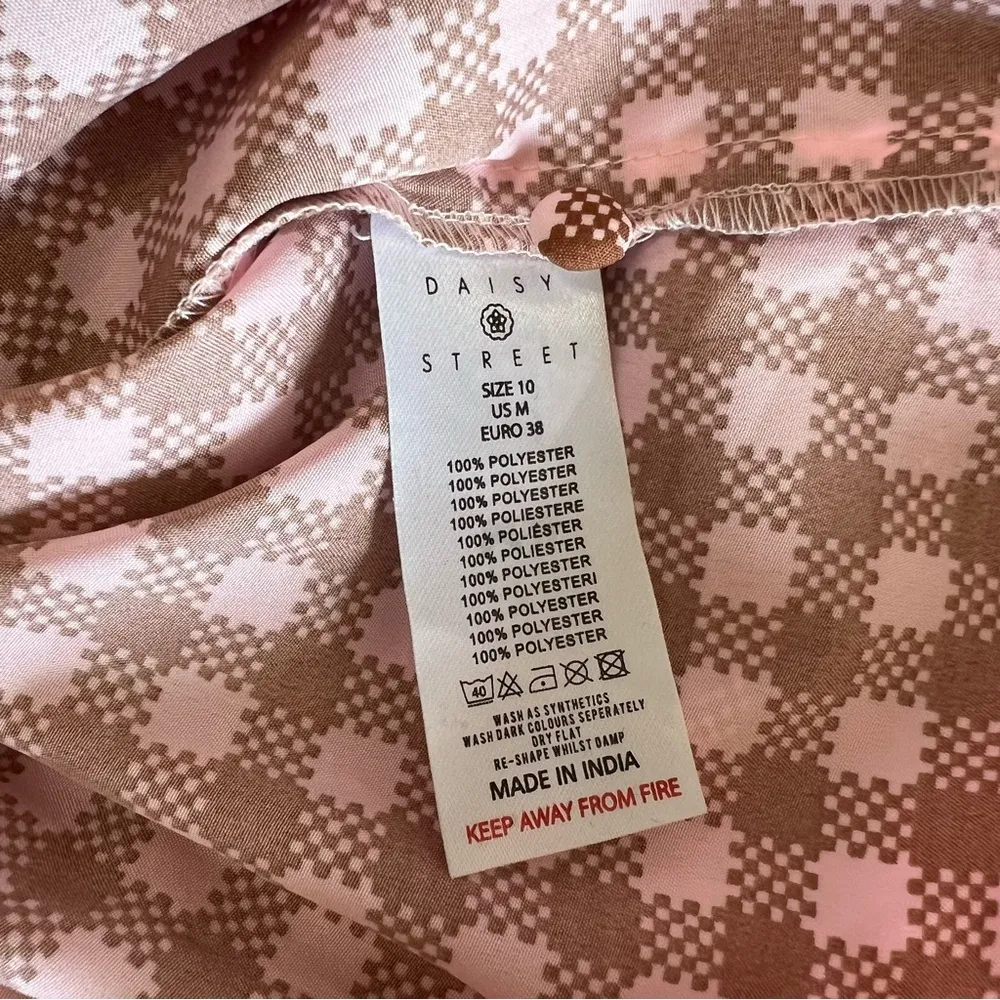 NWT Urban Outfitters Daisy Street Skater Dress Womens Medium Brown Pink Gingham - Image 5