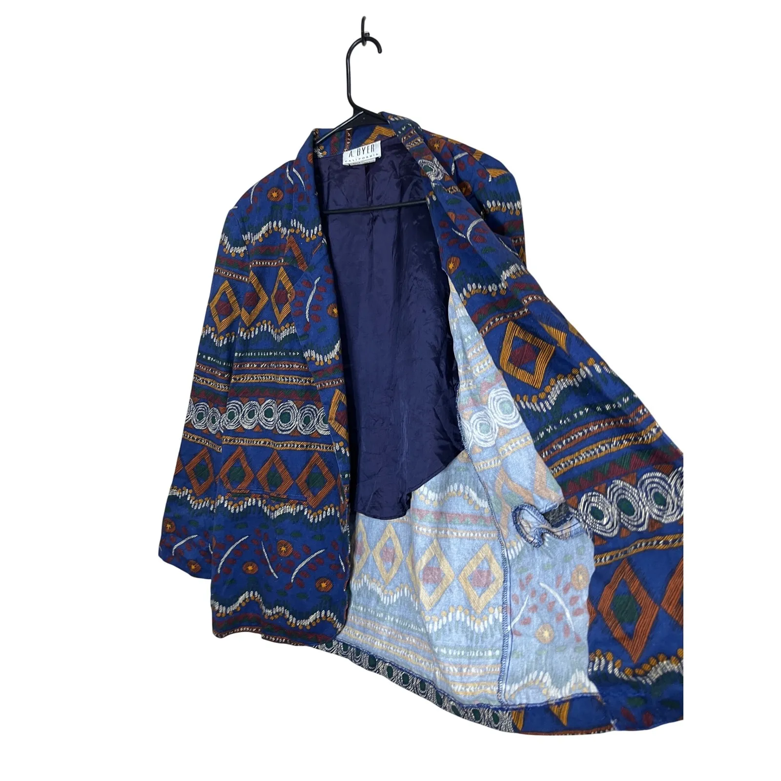 Vintage A Byer California Women's Blue Geometric Print Blazer Jacket Size L Size L - Image 8