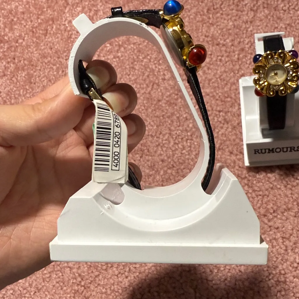 2 Rumours Watch Womens 28mm Gold Tone Crystal Bezel Braided Leather Vintage Black - Image 3