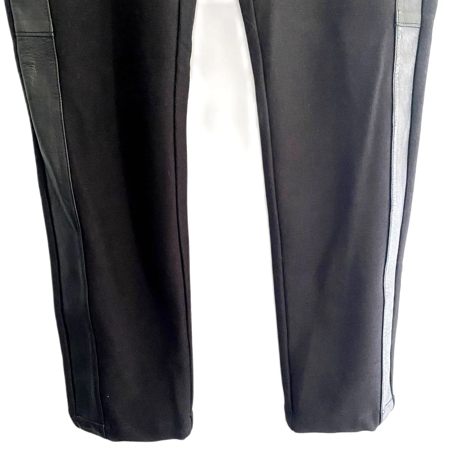 Worth Black Crop Ankle Pants‎ Genuine Leather Tuxedo Stripe Womens Size 0 - Image 3