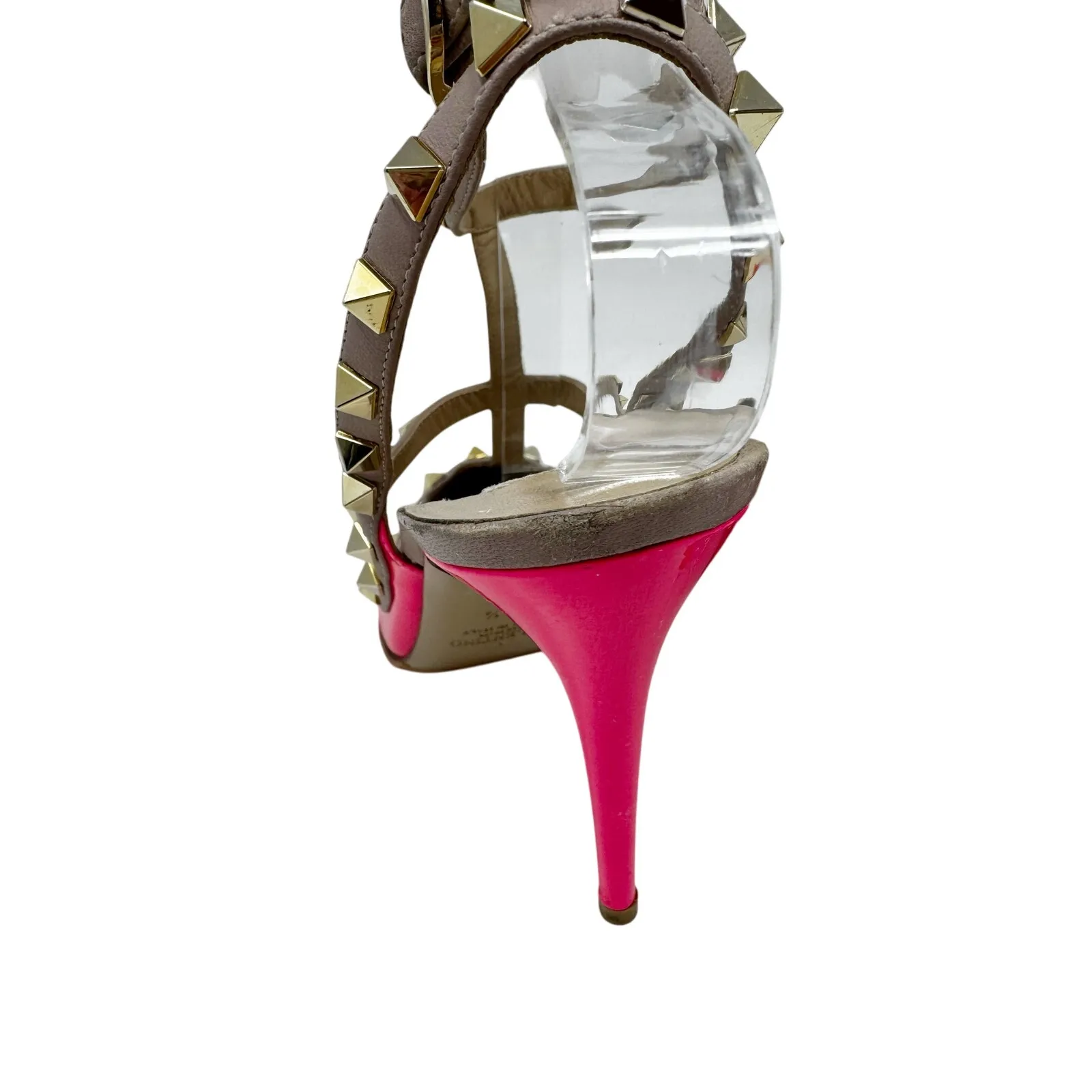Valentino Rockstud Hot Pink Patent Slingback Heels Neon Studded Pumps EU 38.5 - Image 5