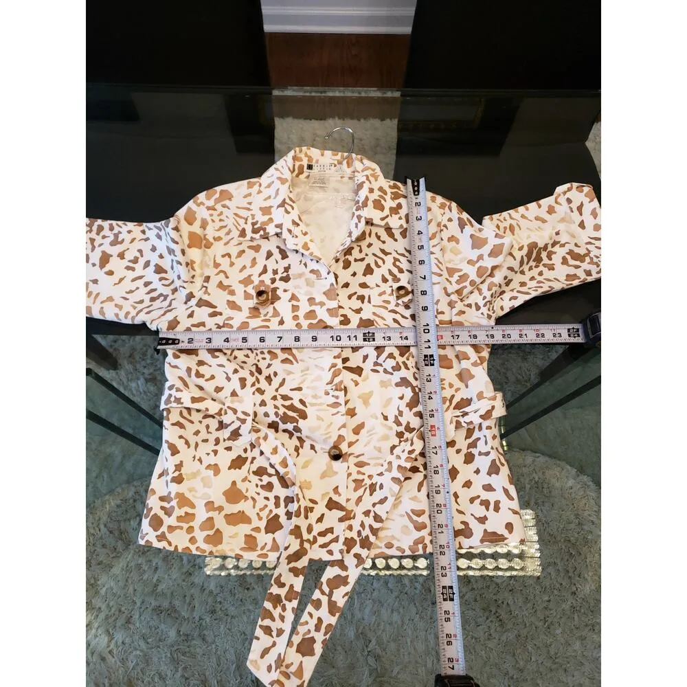 Carole Little Women's Size 14p White/Brown Jacket Tie Belt Pockets Animal Print Brown - Image 12