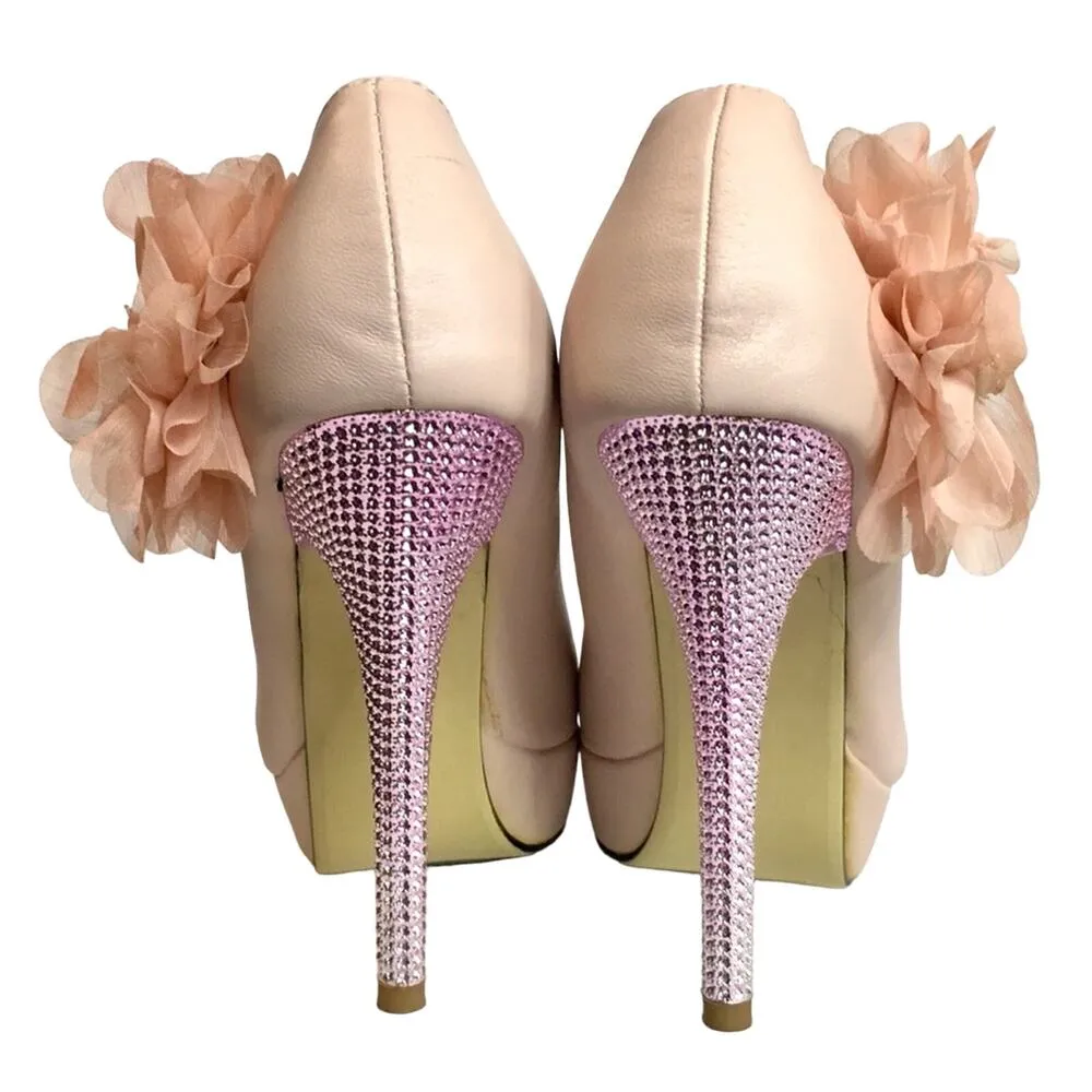 Rhinestone Heel Platform Pumps Pink Size 7 - Image 6