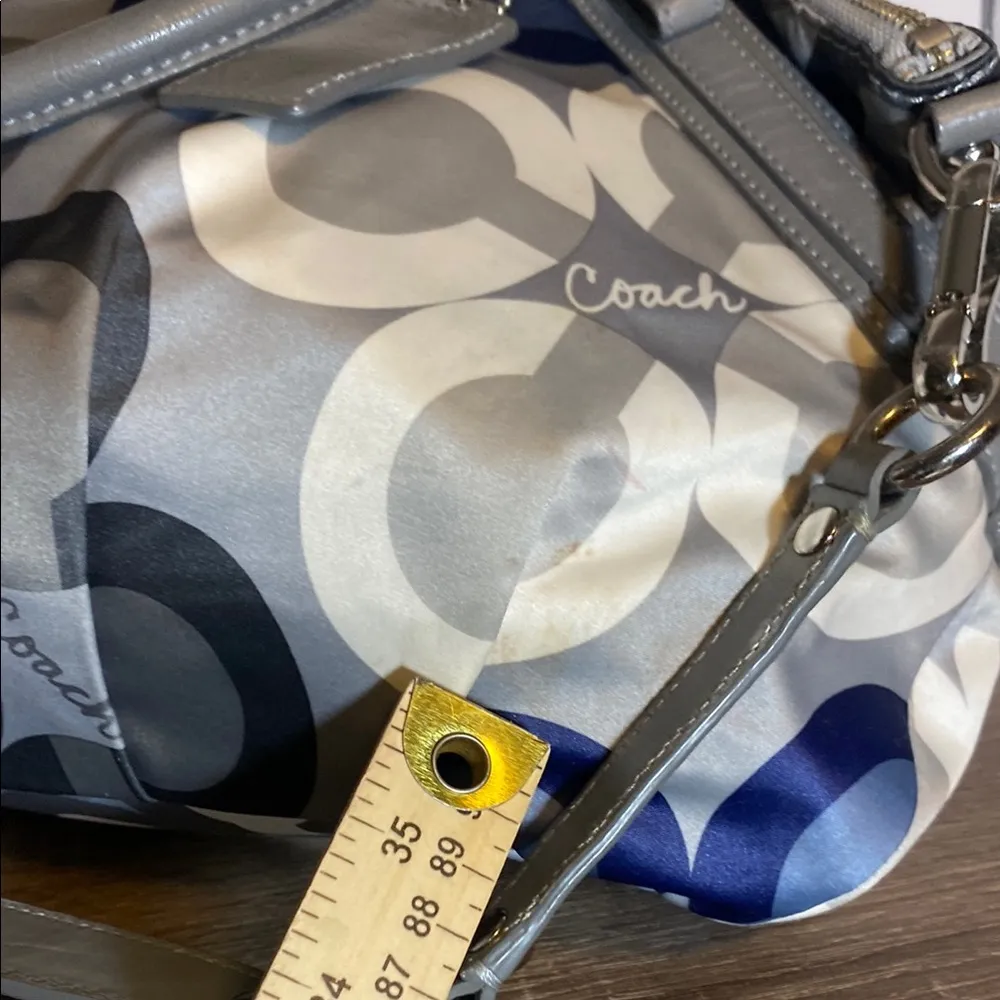 Sophia Madison Clover Luxury Satchel Purse Blue Gray Sateen - Image 8