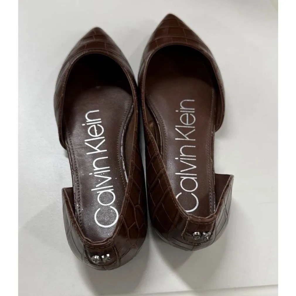 Calvin Klein Kconara Single Sided D'orsay Flats Faux Leather Brown Sz 6.5 - Image 5