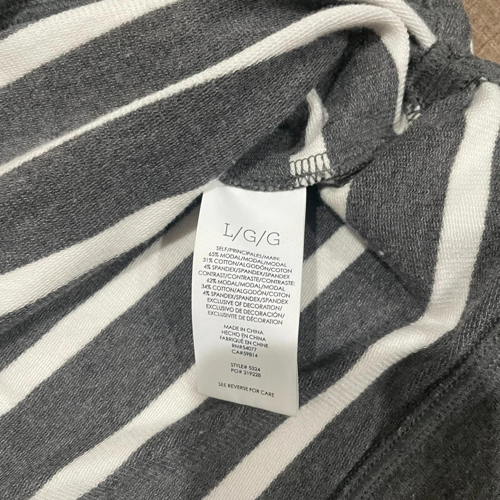 Cabi‎ Hoodie Women's L Gray White Striped Rope Lace Up V Neck Hooded Tie Preppy - Image 10