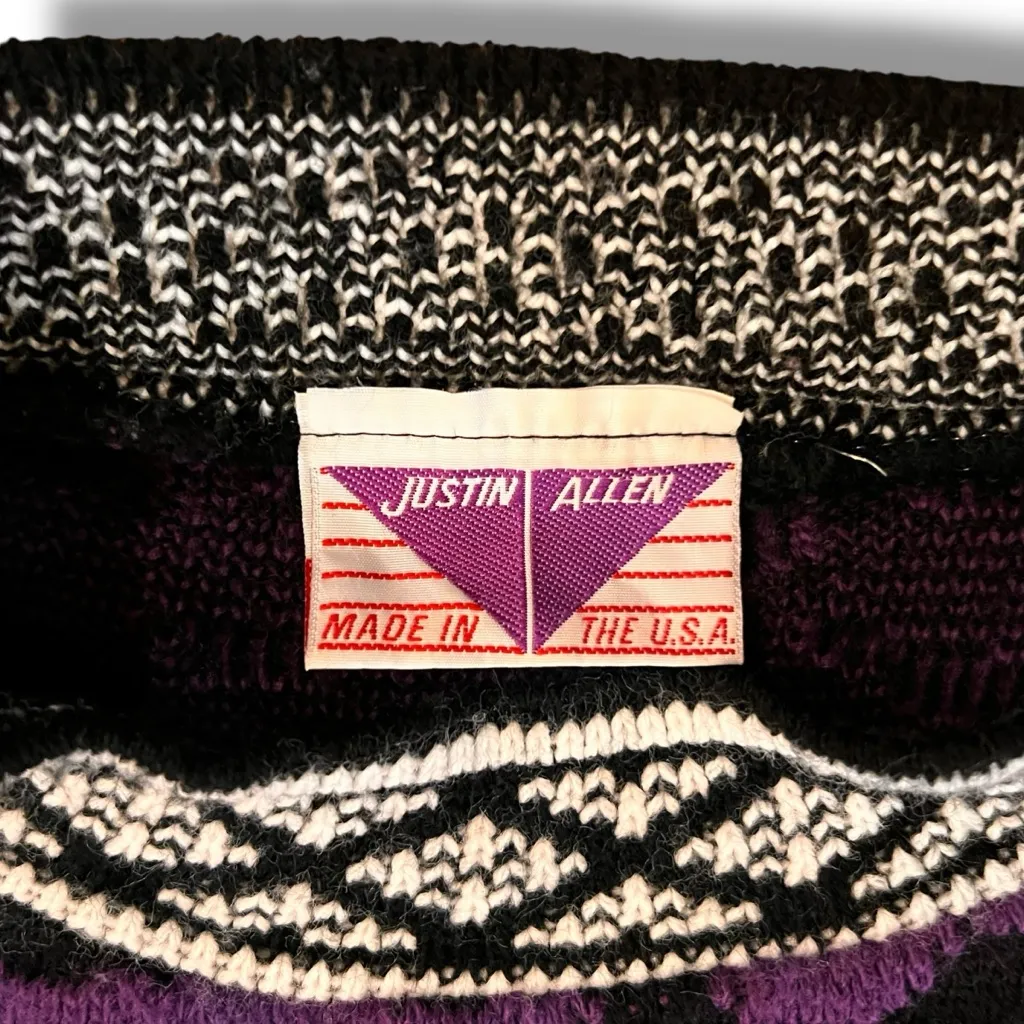 Vtg 80s Mock Turtle Neck Sweater Funky Cosby Style Grandpacore Retro Purple/Blk Purple Size M - Image 3
