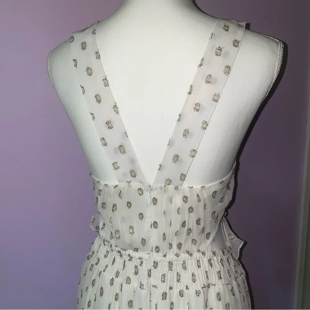 NEW En Creme Maxi Dress M Boho Metallic Polka Dot Cutout Ruffle Tiered - Image 8