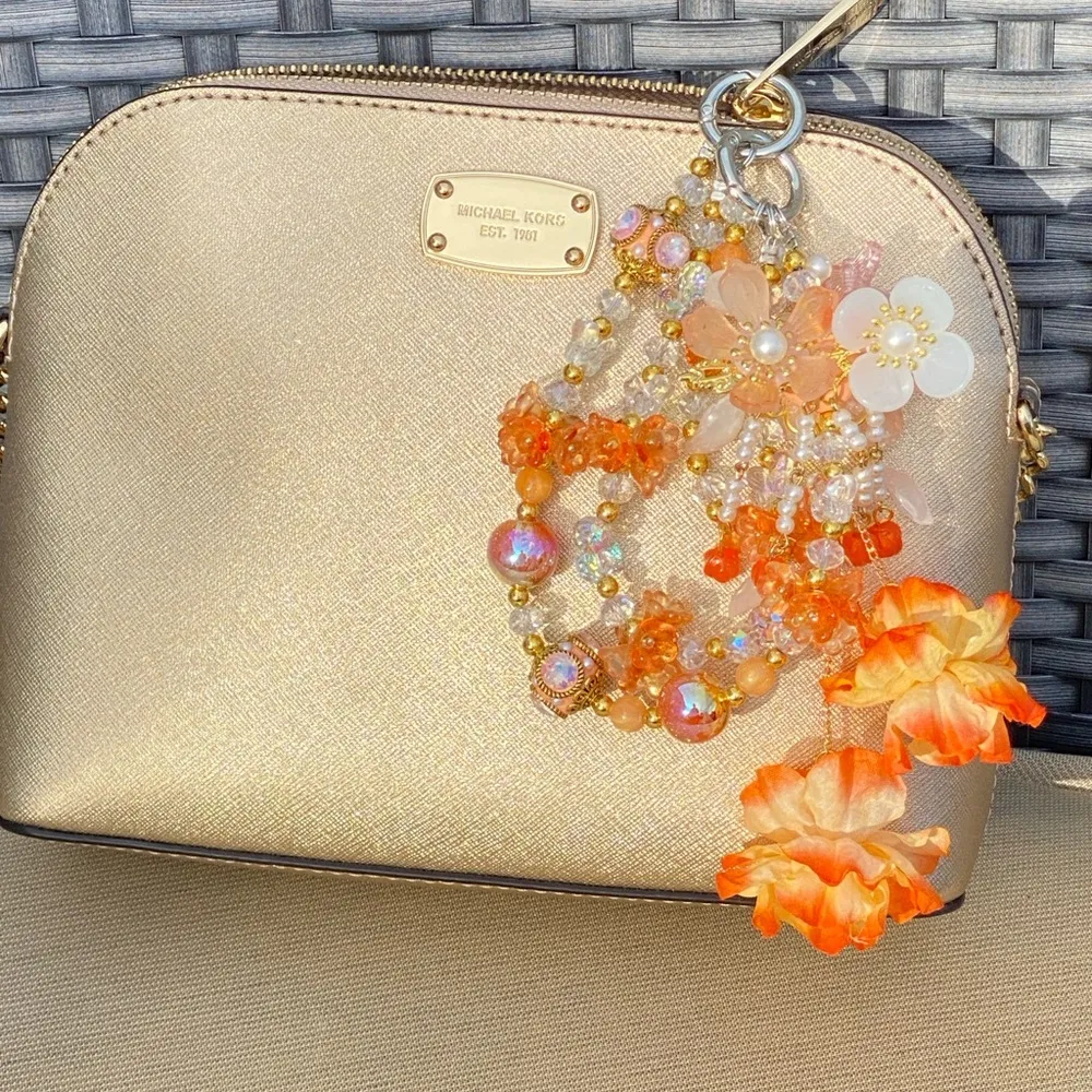 🧡Luxury Bag/Phone Chain Charm/Keychain Triple-Layer Flowers Fancy Crystal Beads - Image 2