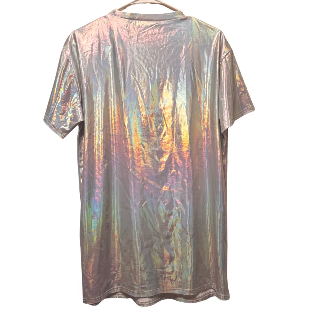 NWOT Y2K Shiny Holographic Metallic Oversized Disco T - Image 5