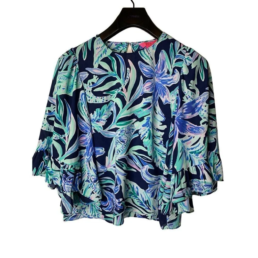 Lilly Pulitzer Francis top in High Tide Navy Ready Set Gecko women's size XS NEW - Image 2