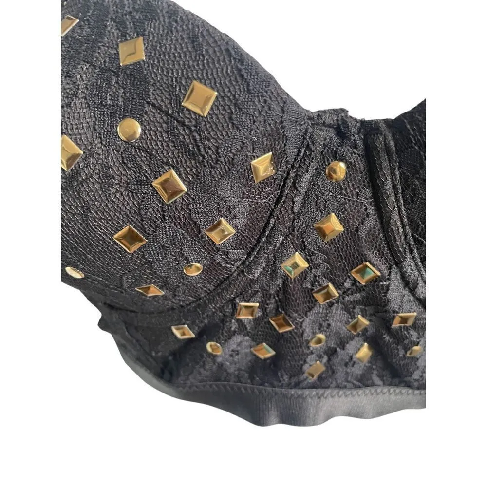 Women’s Y2K Black/ Gold Studded Bralette/Corset/ Bustier /Size 36C Festival Black - Image 2