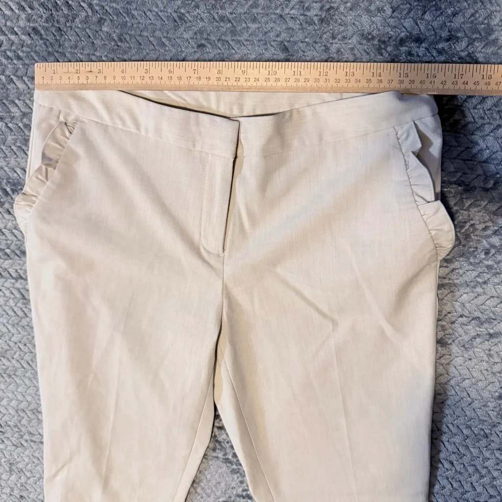 Cynthia Rowley cream ankle length dress pants with ruffle pockets size 10 - Image 10