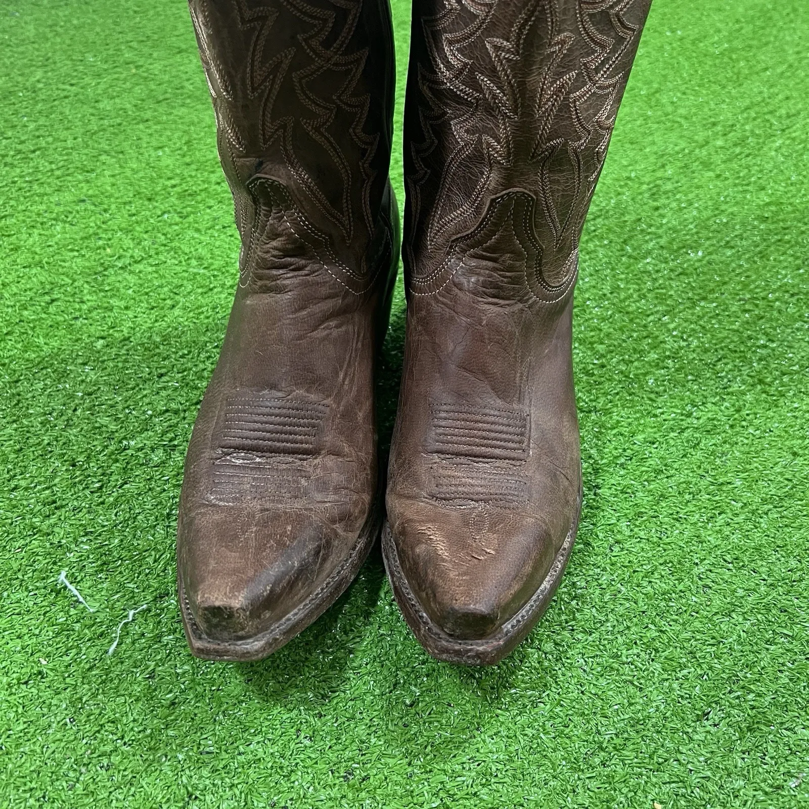 Cavenders Brown Leather Boots 7 B Snip Toe Pull On Western Rodeo Boot Cowgirl - Image 3