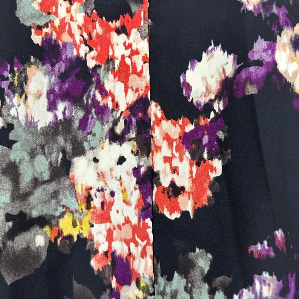 Forever 21 Floral Mesh Blouse Short Sleeve Top Tie Bottom XS Black - Image 8