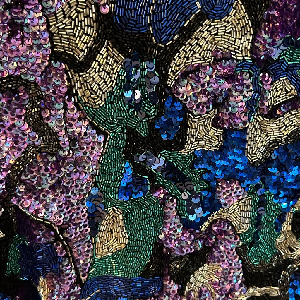 Black Tie Oleg Cassini sequin beaded blouse top VTG teal sparkle‎ cocktail Large Blue - Image 2